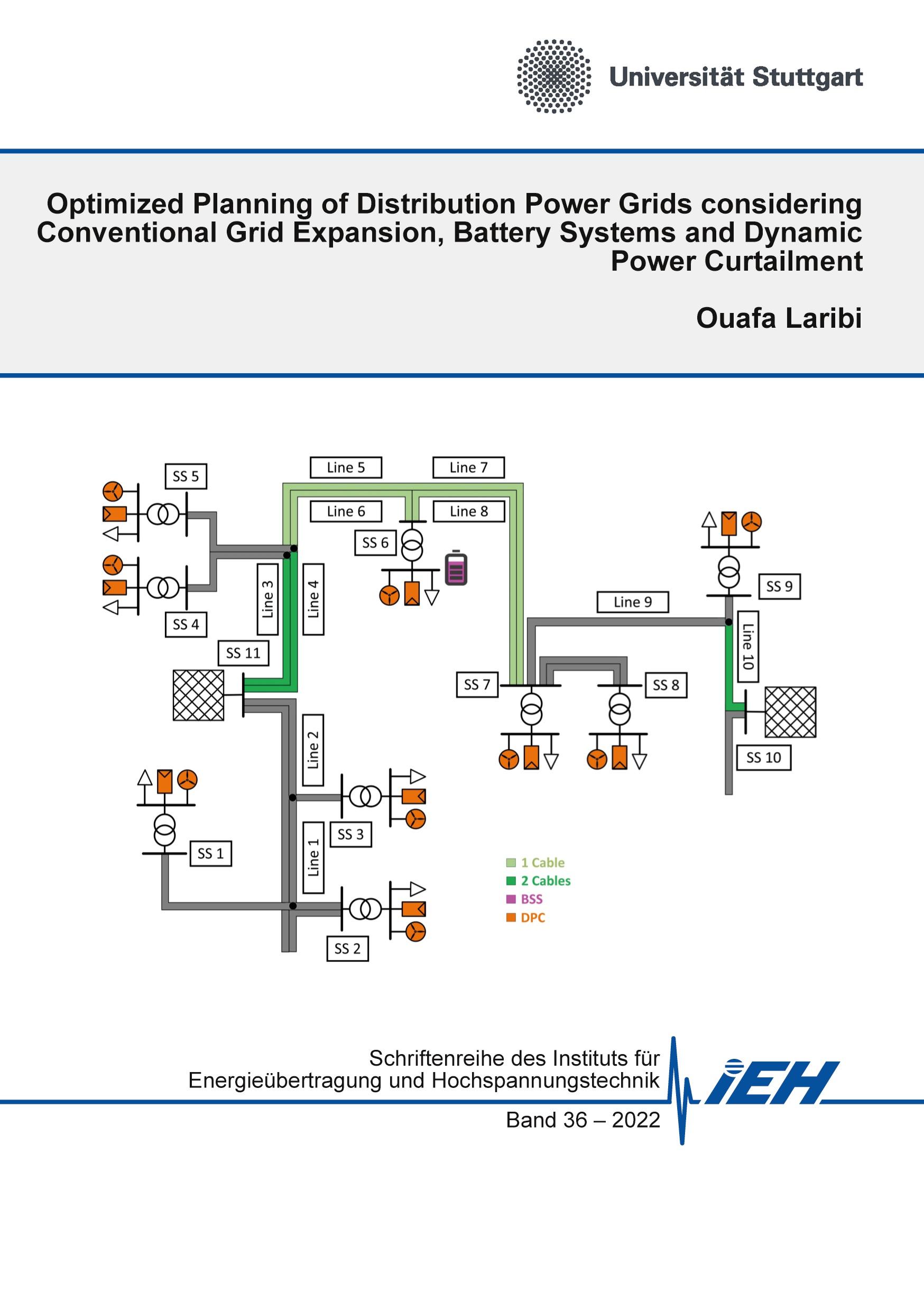 Vorderes Coverbild Optimized Planning of Distribution Power Grids considering Conventional Grid Expansion, Battery Systems and Dynamic Power Curtailment