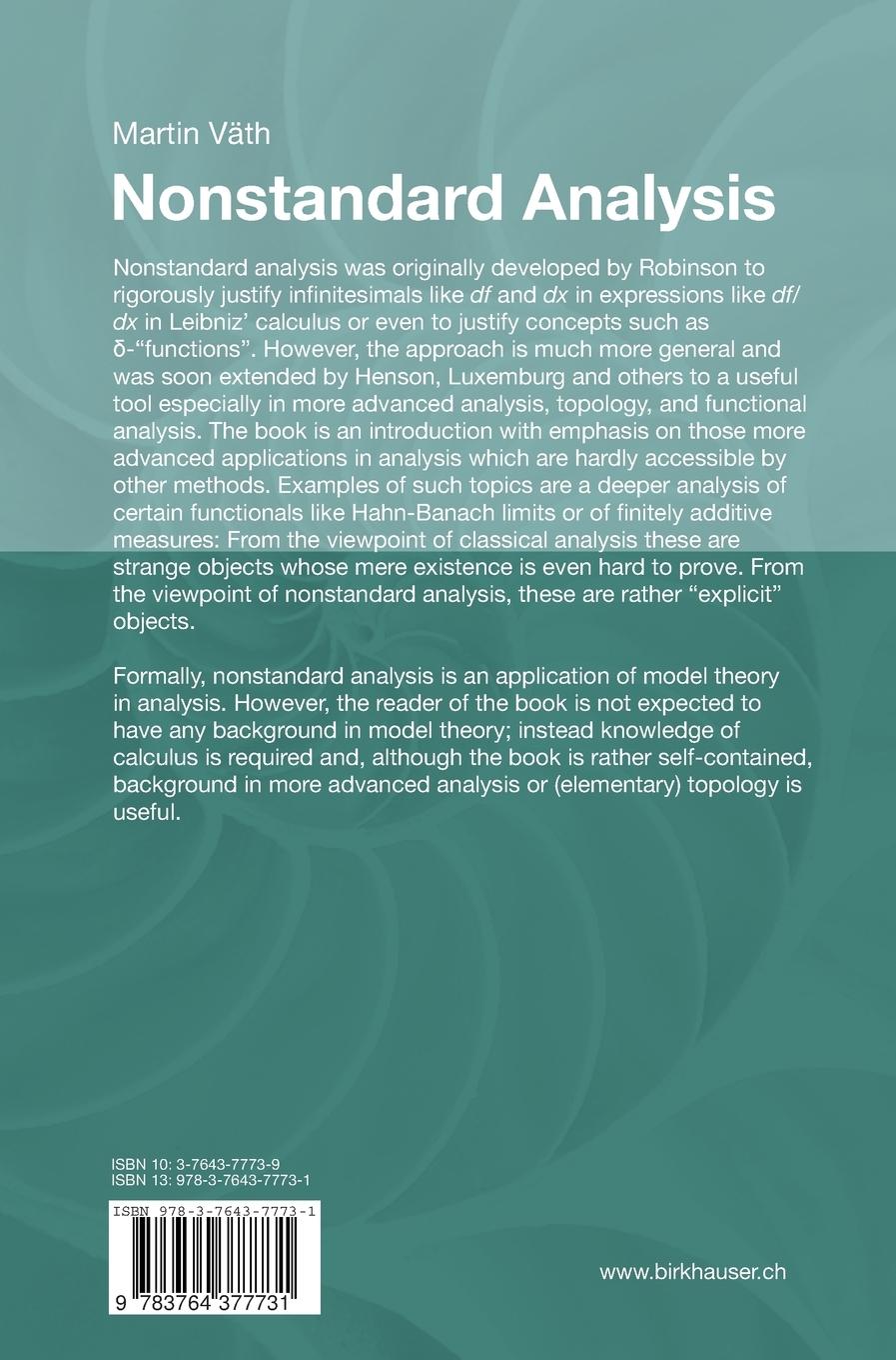 Rückseitencover Nonstandard Analysis