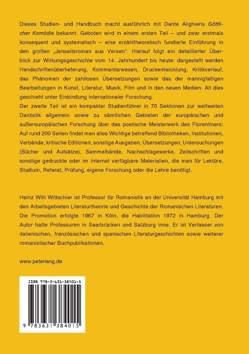 Rückseitencover Dantes 'Divina Commedia'
