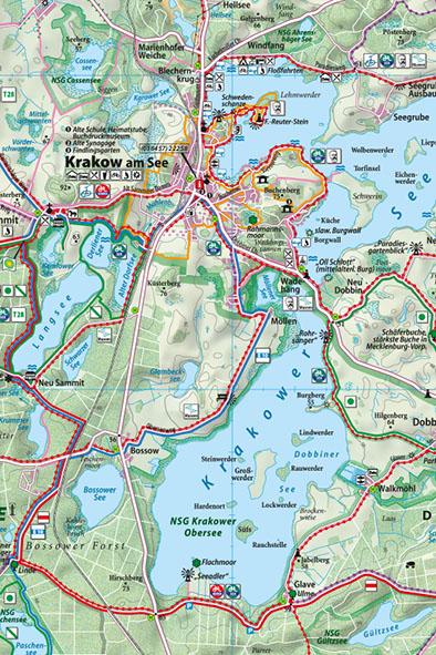 Beispielinhalt (Bild) Klemmer Pocket Rad- und Wanderkarte Rund um den Krakower See 1 : 50 000