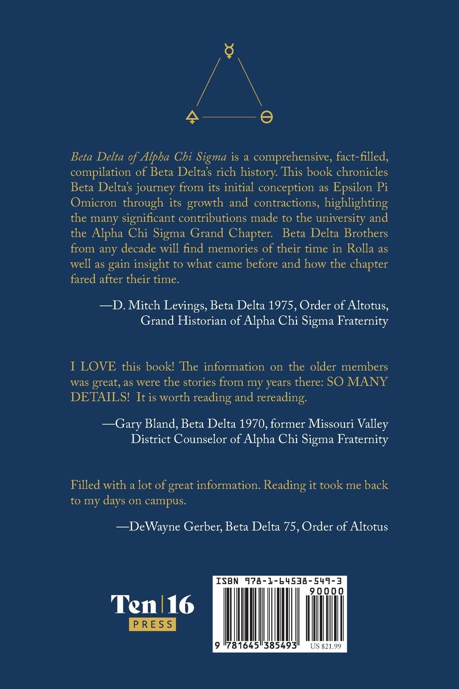 Rückseitencover Beta Delta of Alpha Chi Sigma (A History)