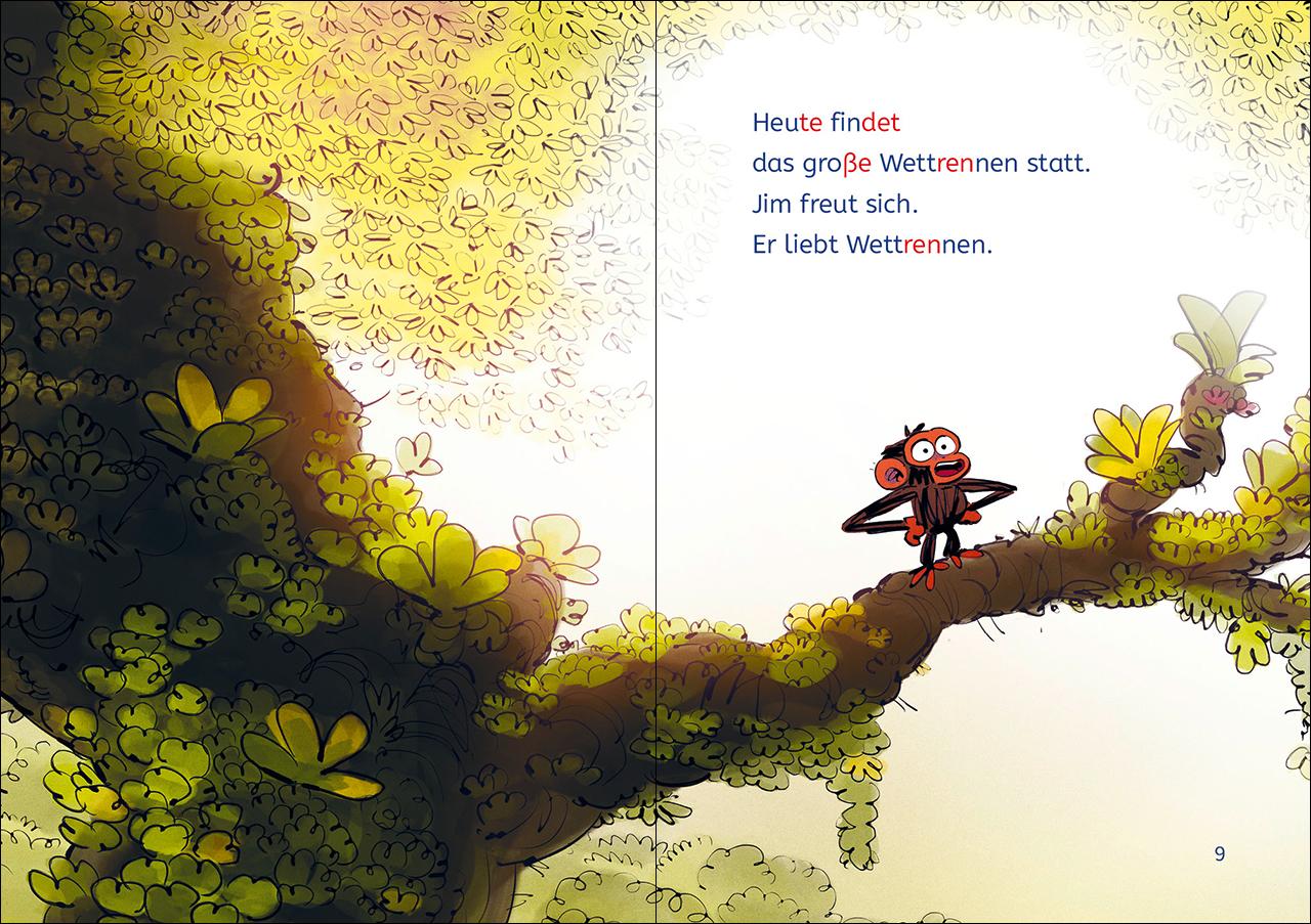 Beispielinhalt (Bild) Leselöwen 1. Klasse - Jim ist mies drauf - Fertig, los ... Banane!