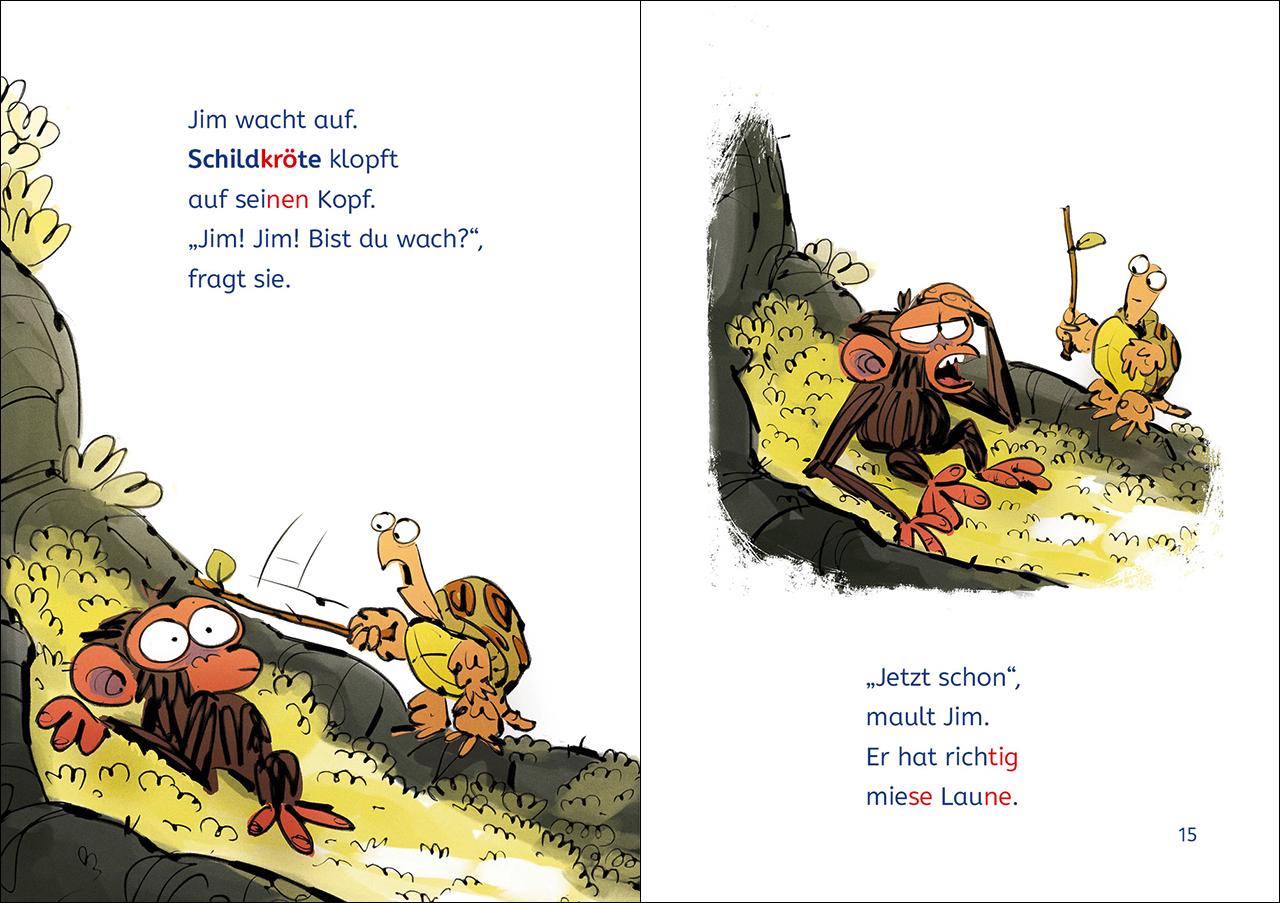 Beispielinhalt (Bild) Leselöwen 1. Klasse - Jim ist mies drauf - Fertig, los ... Banane!
