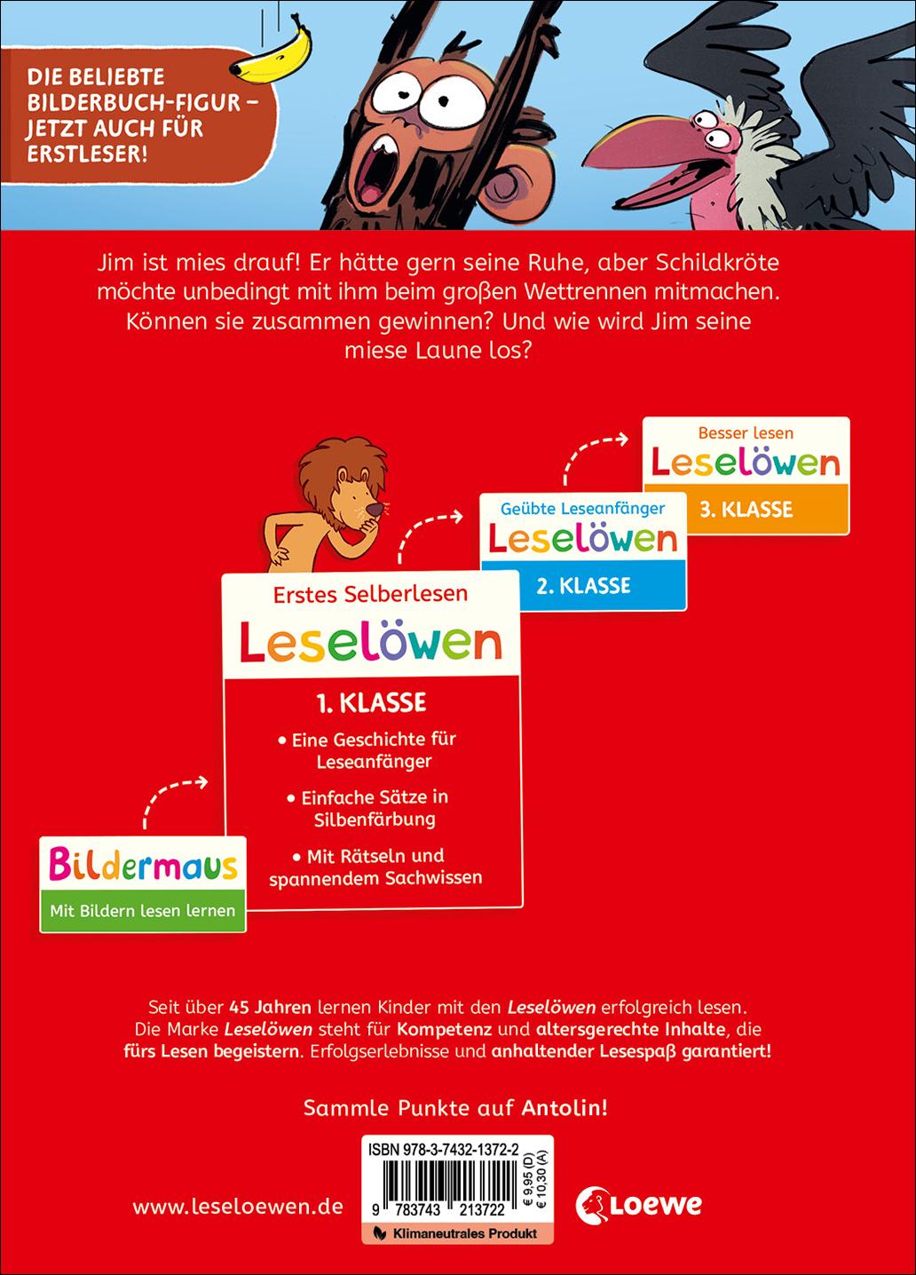 Rückseitencover Leselöwen 1. Klasse - Jim ist mies drauf - Fertig, los ... Banane!