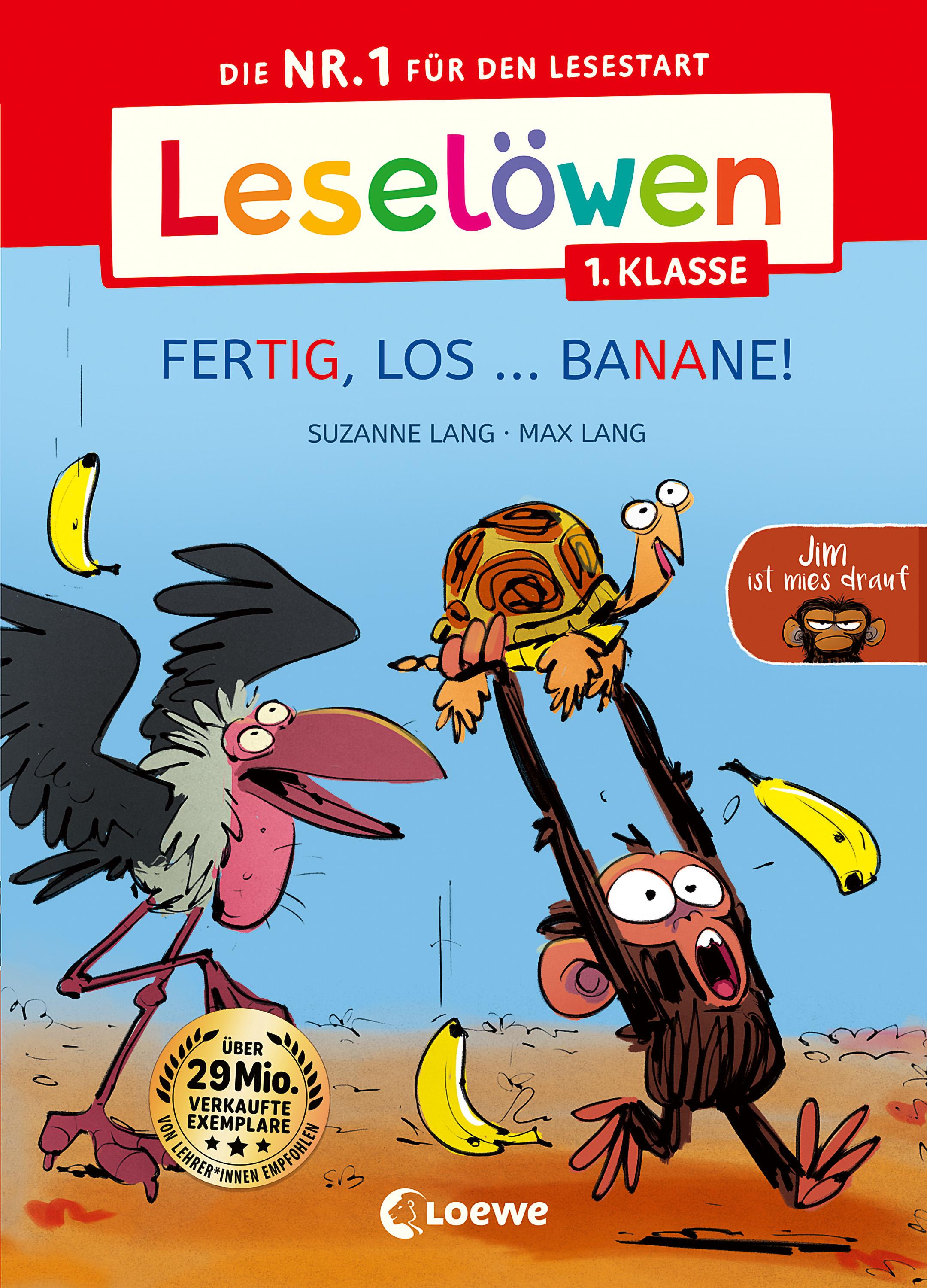 Vorderes Coverbild Leselöwen 1. Klasse - Jim ist mies drauf - Fertig, los ... Banane! (Großbuchstaben)