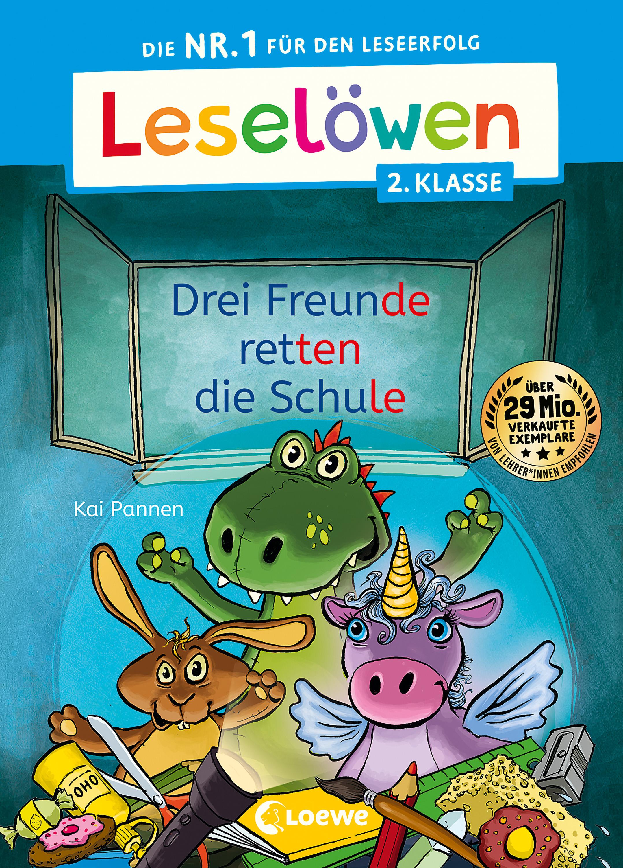 Vorderes Coverbild Leselöwen 2. Klasse - Drei Freunde retten die Schule