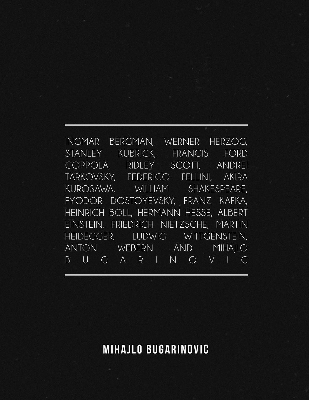 Vorderes Coverbild Ingmar Bergman, Werner Herzog, Stanley Kubrick, Francis Ford Coppola, Ridley Scott, Andrei Tarkovsky, Federico Fellini, Akira Kurosawa, William Shakespeare, Fyodor Dostoyevsky, Franz Kafka, Heinrich Boll, Hermann Hesse, Albert Einstein, Friedrich Nietzsch