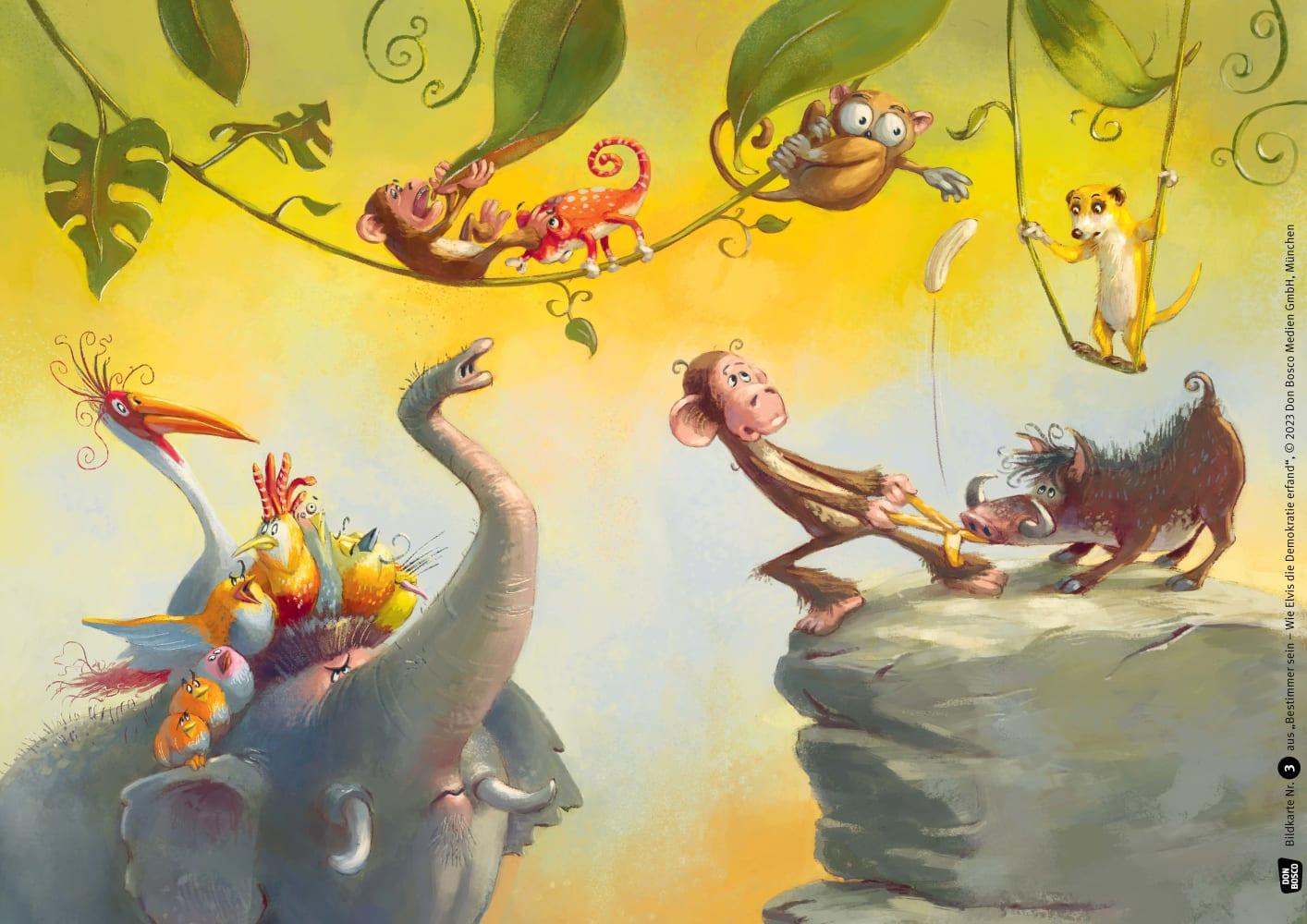 Beispielinhalt (Bild) Bestimmer sein. Wie Elvis die Demokratie erfand. Kamishibai Bildkartenset