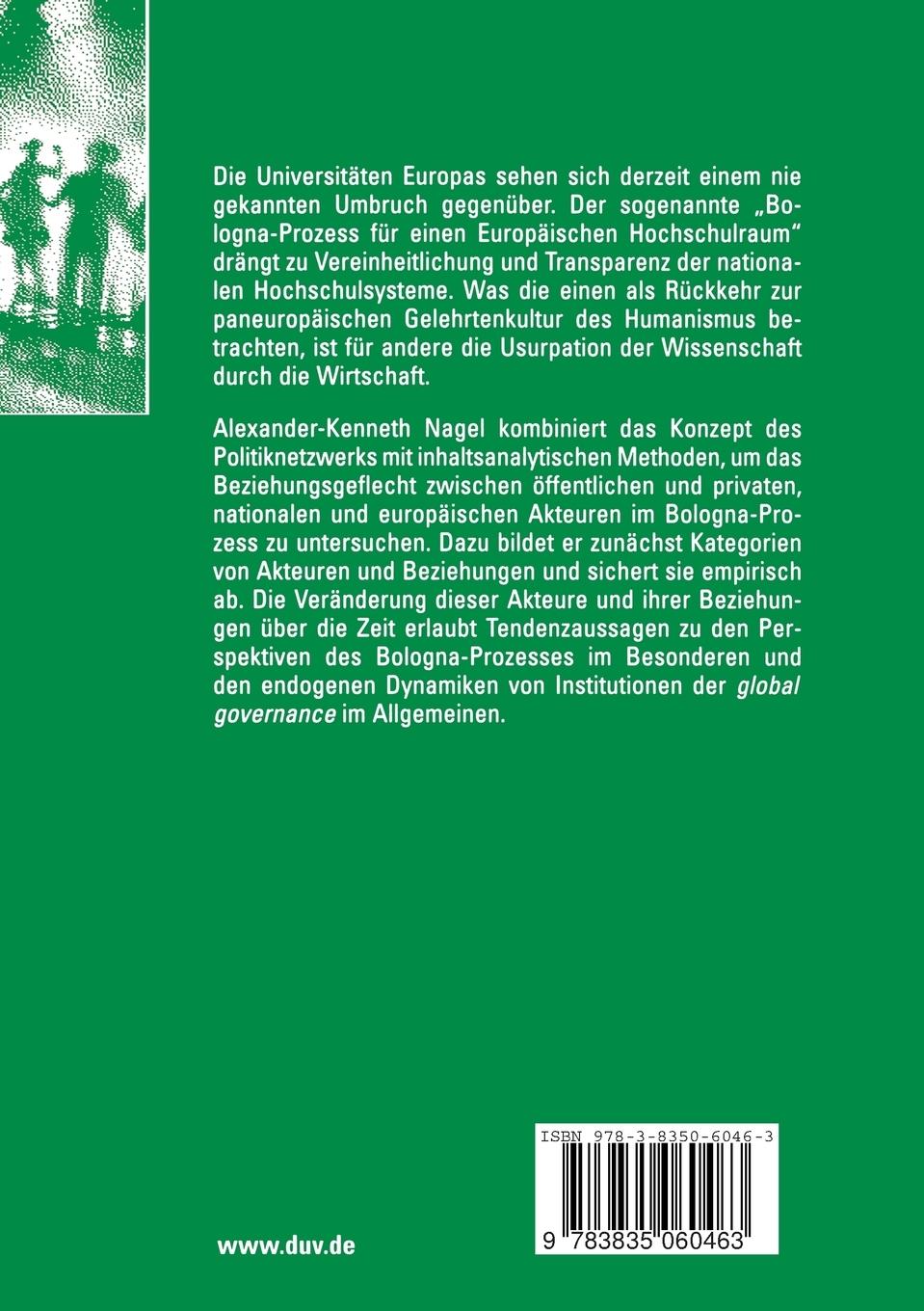 Rückseitencover Der Bologna-Prozess als Politiknetzwerk