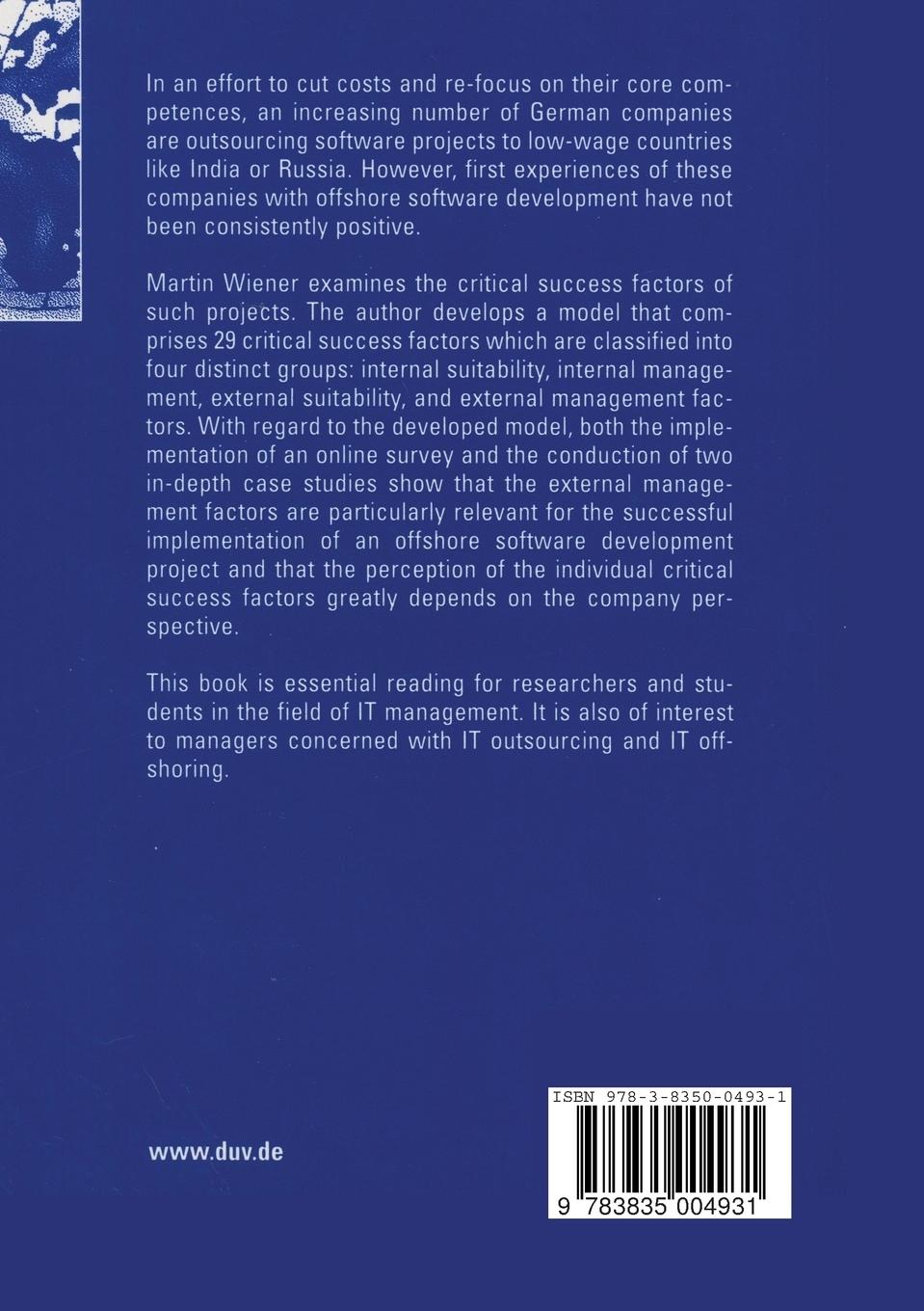 Rückseitencover Critical Success Factors of Offshore Software Development Projects
