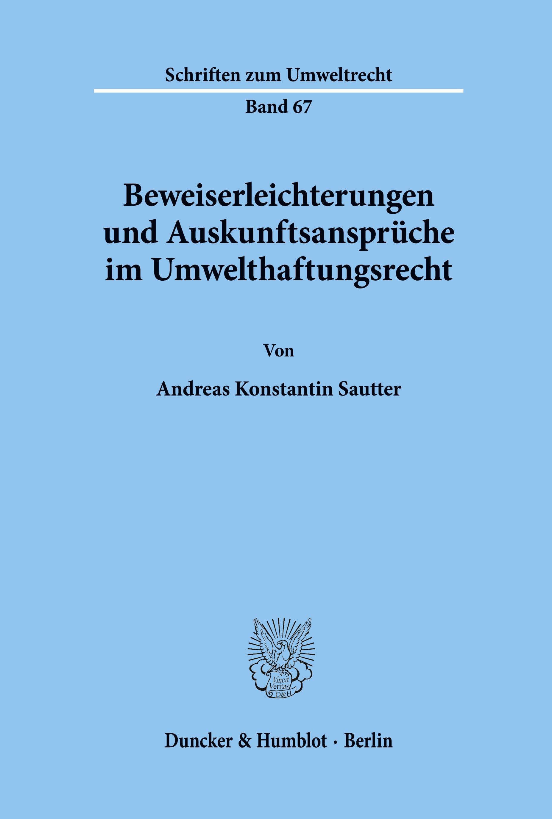 Vorderes Coverbild Beweiserleichterungen und Auskunftsansprüche im Umwelthaftungsrecht.