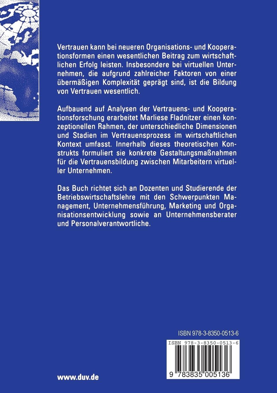 Rückseitencover Vertrauen als Erfolgsfaktor virtueller Unternehmen