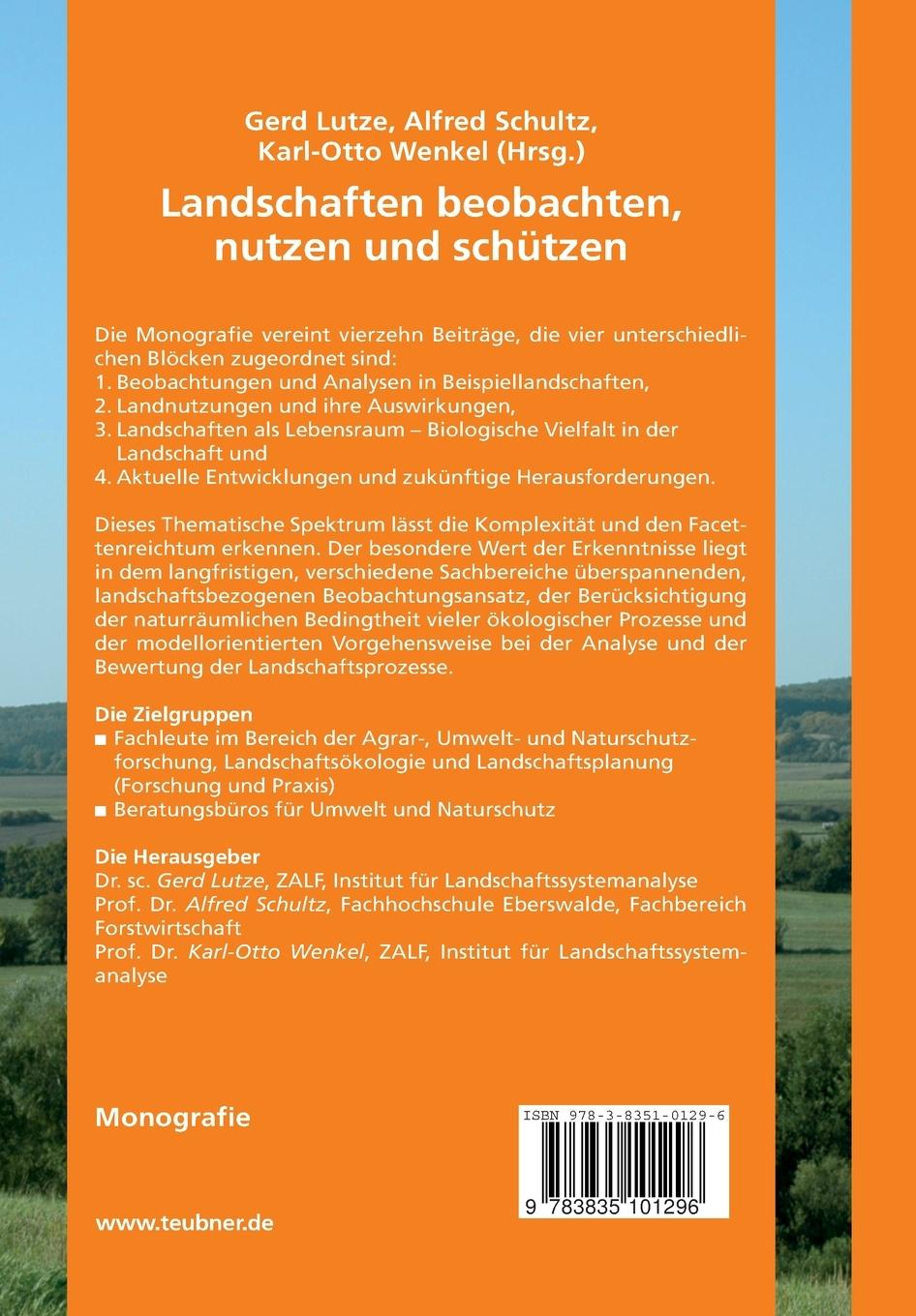 Rückseitencover Landschaften beobachten, nutzen und schützen