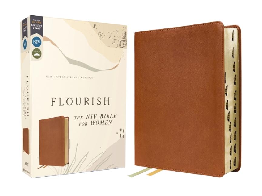 Vorderes Coverbild Flourish: The NIV Bible for Women, Leathersoft, Brown, Thumb Indexed, Comfort Print