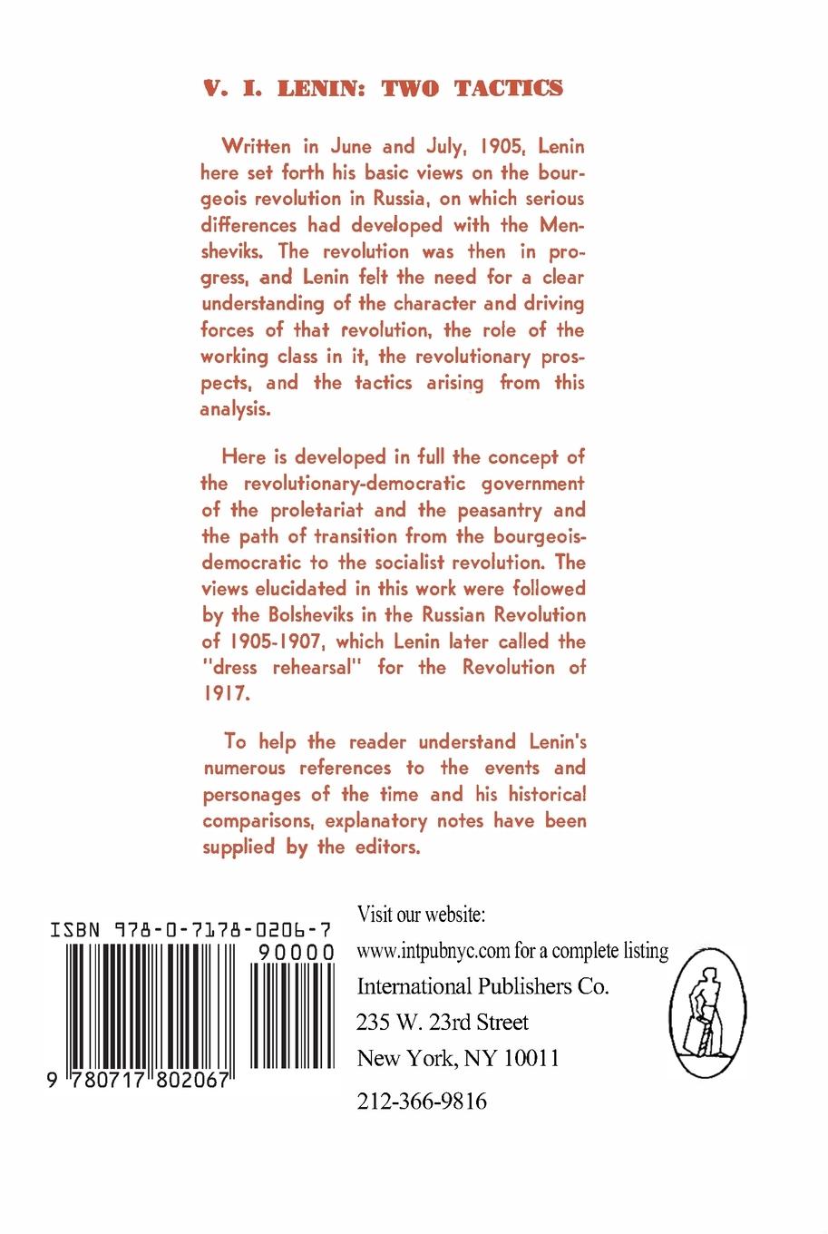 Rückseitencover Two Tactics of Social Democracy in the Democratic Revolution