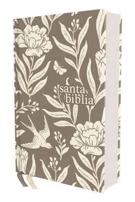 Vorderes Coverbild Nvi, Santa Biblia, Revisión 2022, Tamaño Compacto, Tapa Dura/Tela, Gris Floral, Palabras de Jesús En Rojo, Comfort Print