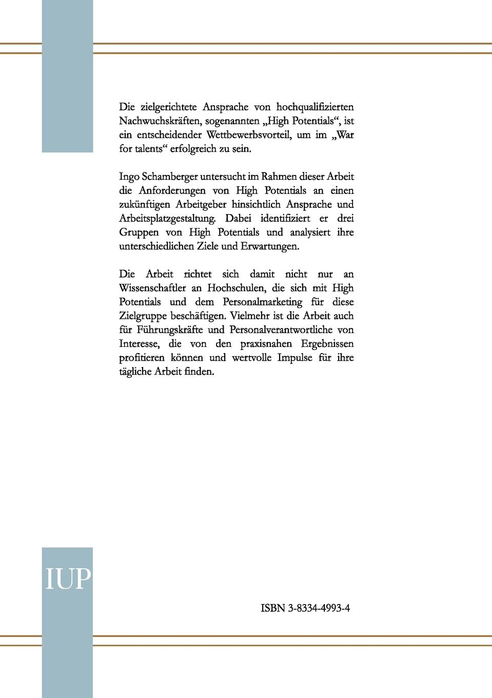 Rückseitencover Differenziertes Hochschulmarketing für High Potentials