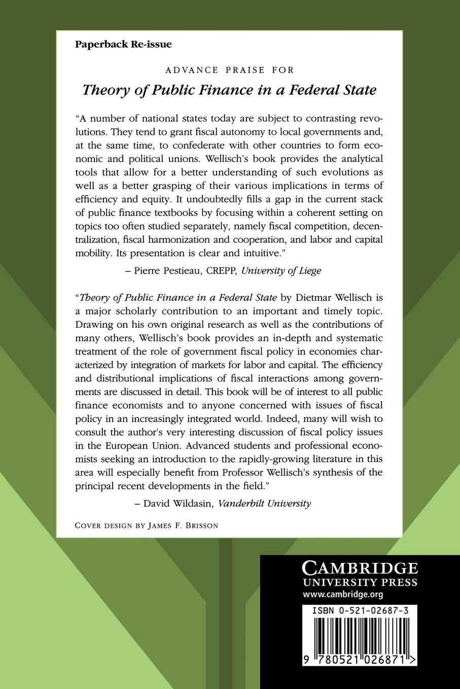 Rückseitencover Theory of Public Finance in a Federal State