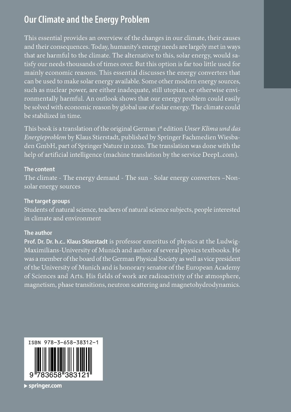 Rückseitencover Our Climate and the Energy Problem