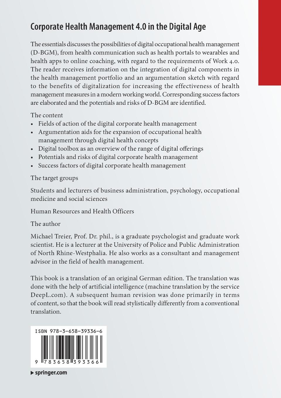 Rückseitencover Corporate Health Management 4.0 in the Digital Age