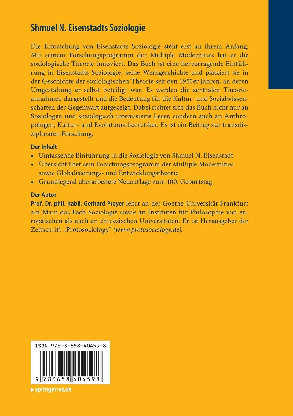 Rückseitencover Shmuel N. Eisenstadts Soziologie