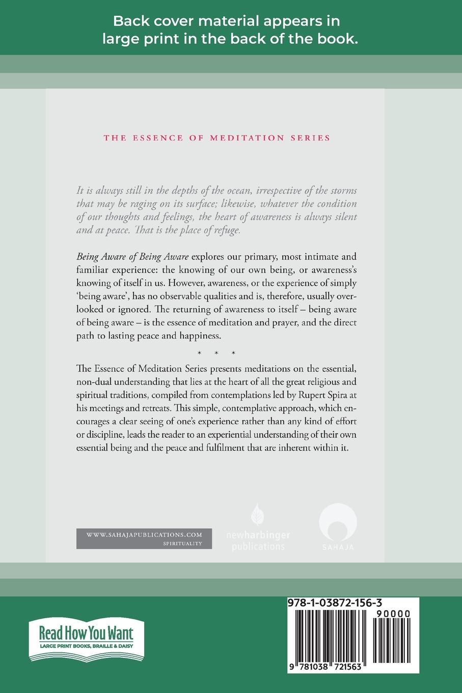 Rückseitencover Being Aware of Being Aware (Large Print 16 Pt Edition)