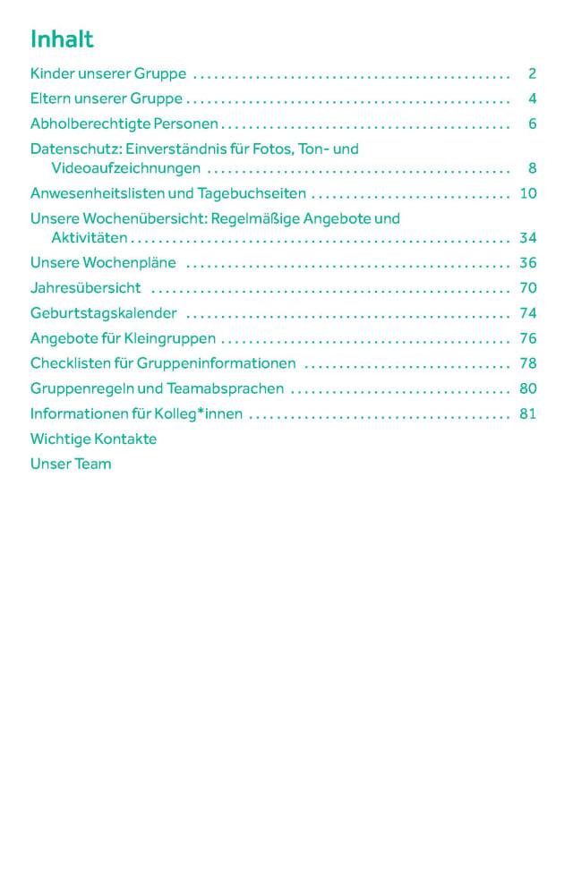 Beispielinhalt (Bild) Das Kita-Gruppentagebuch (DIN A 4, Variante "Orange")