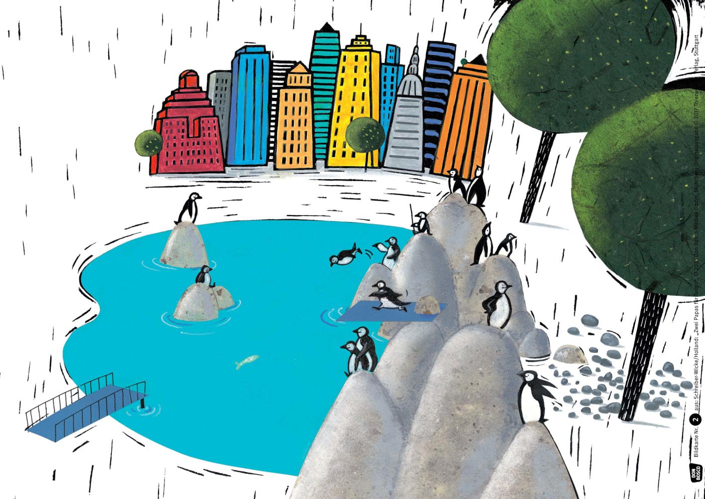 Beispielinhalt (Bild) Zwei Papas für Tango. Kamishibai Bildkartenset