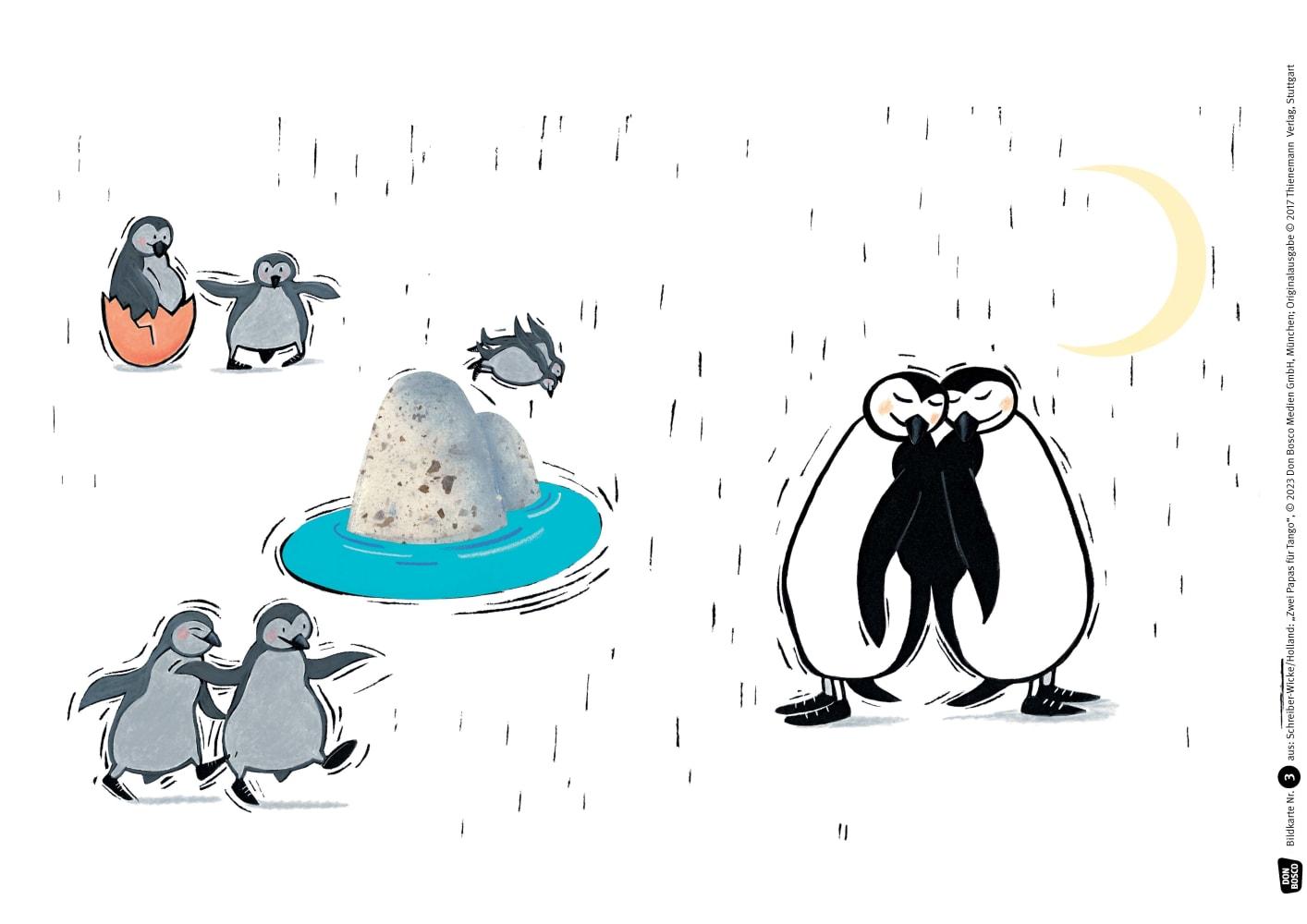 Beispielinhalt (Bild) Zwei Papas für Tango. Kamishibai Bildkartenset