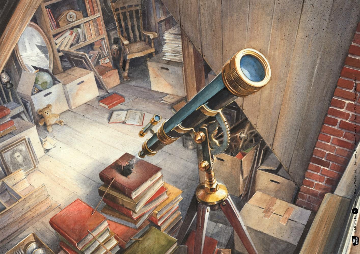 Beispielinhalt (Bild) Armstrong. Die abenteuerliche Reise einer Maus zum Mond. Kamishibai Bildkartenset