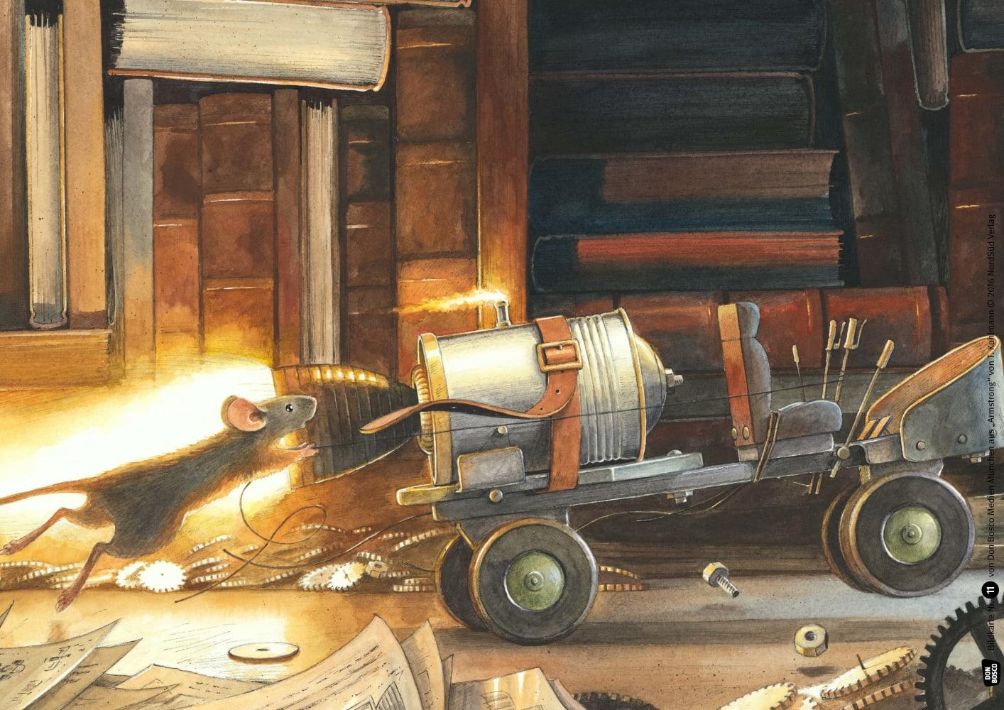 Beispielinhalt (Bild) Armstrong. Die abenteuerliche Reise einer Maus zum Mond. Kamishibai Bildkartenset