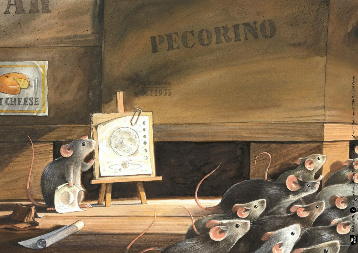 Beispielinhalt (Bild) Armstrong. Die abenteuerliche Reise einer Maus zum Mond. Kamishibai Bildkartenset