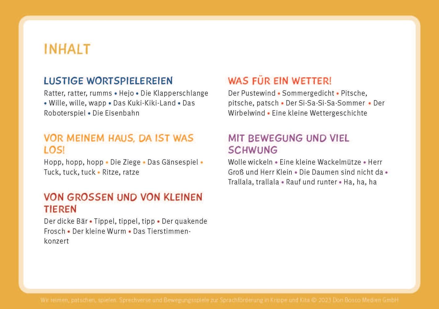 Beispielinhalt (Bild) Wir reimen, patschen, spielen