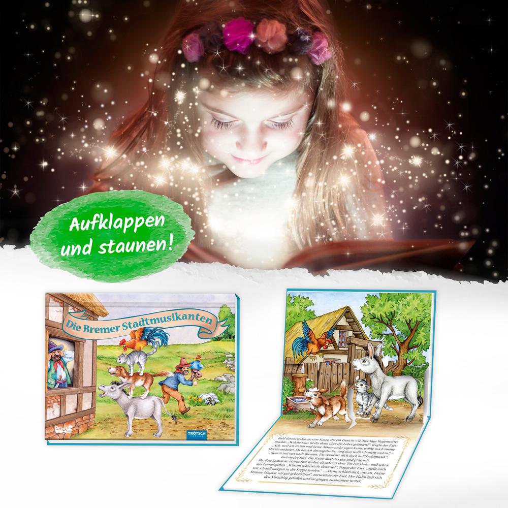 Beispielinhalt (Bild) Trötsch Märchenbuch Pop-up-Buch Die Bremer Stadtmusikanten