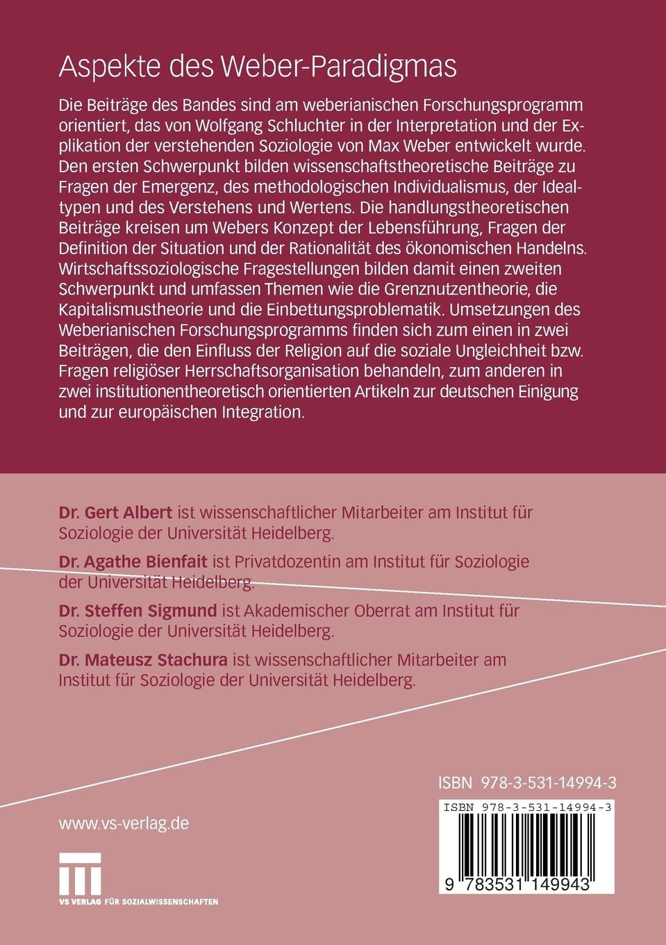 Rückseitencover Aspekte des Weber-Paradigmas