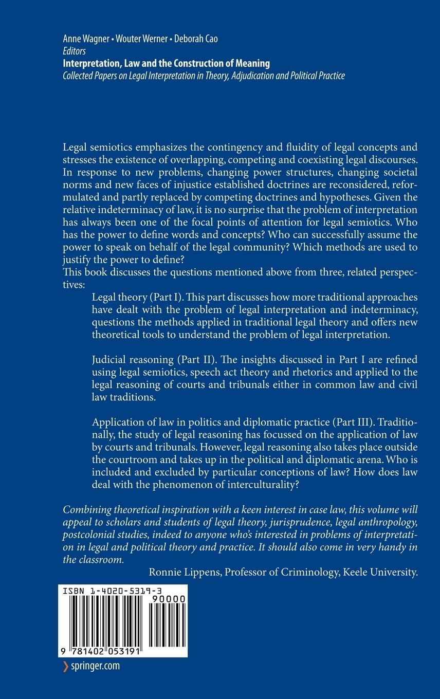 Rückseitencover Interpretation, Law and the Construction of Meaning