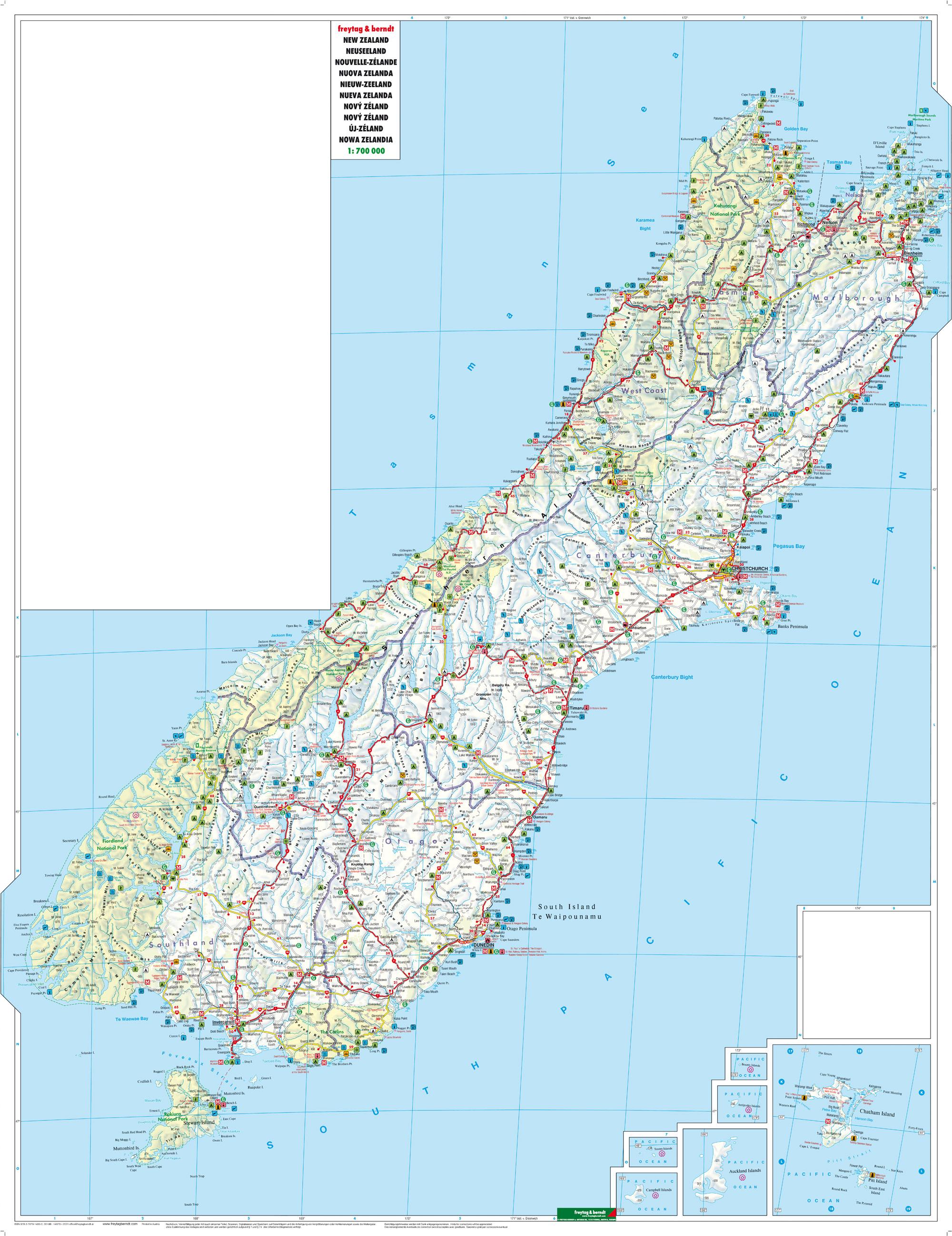 Beispielinhalt (Bild) Neuseeland 1 : 700 000 mit Stadtplan Wellington