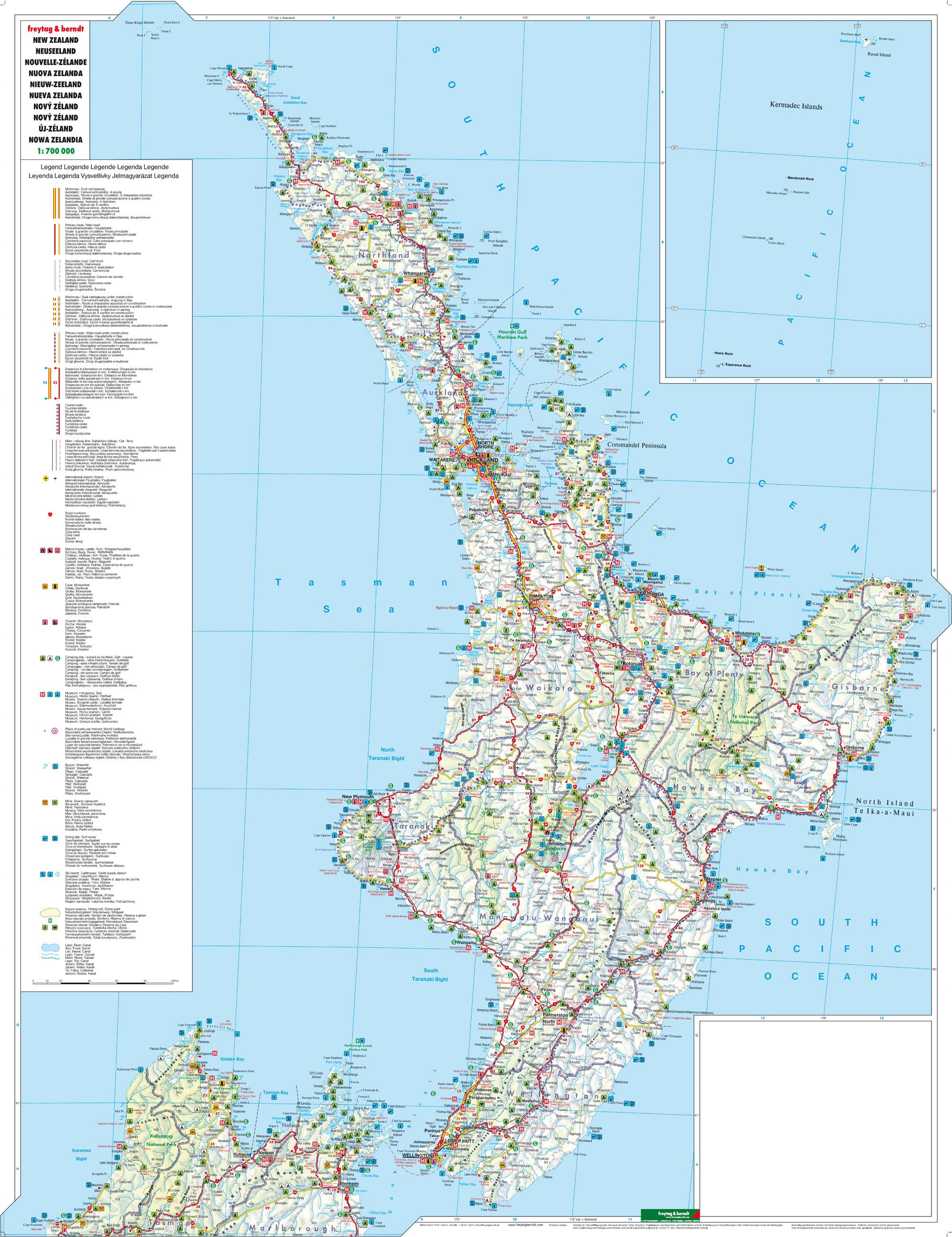 Beispielinhalt (Bild) Neuseeland 1 : 700 000 mit Stadtplan Wellington