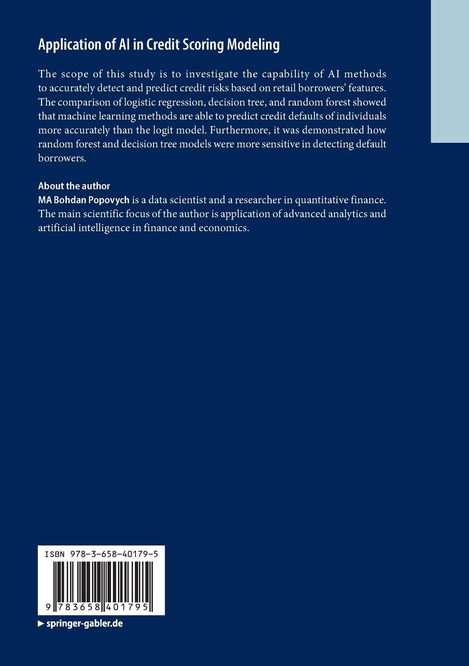 Rückseitencover Application of AI in Credit Scoring Modeling