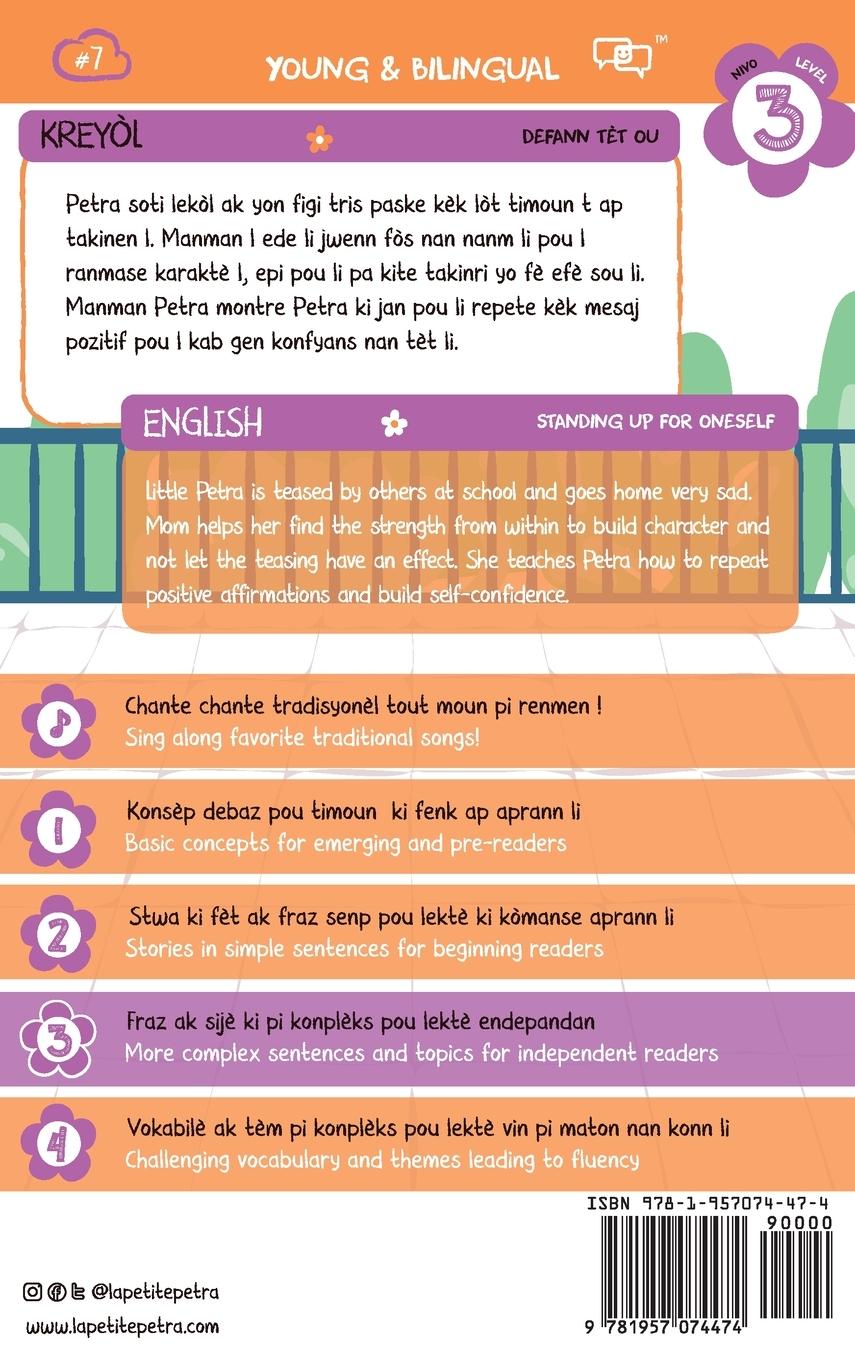 Rückseitencover Petra anba fawouch nan lakou lekòl la | Petra and Teasing in the Schoolyard