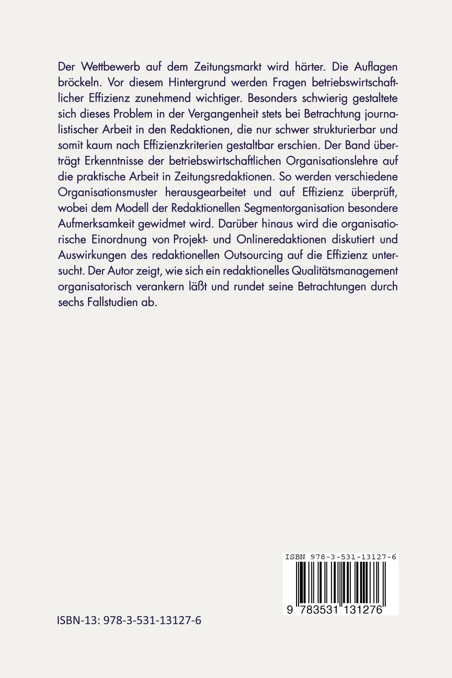 Rückseitencover Die Organisation der Zeitungsredaktion