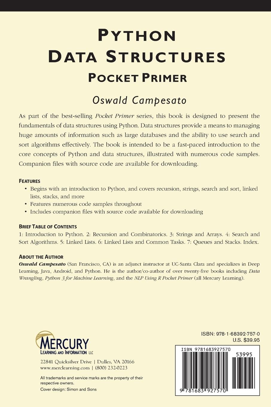 Rückseitencover Python Data Structures Pocket Primer