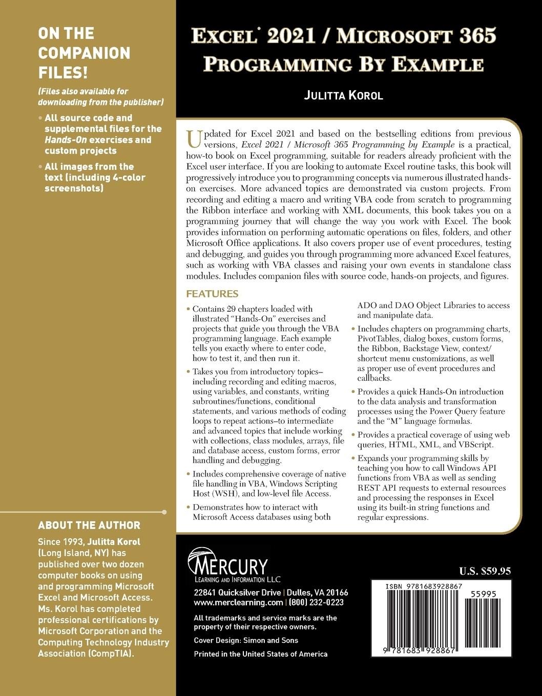 Rückseitencover Excel 2021 / Microsoft 365 Programming By Example