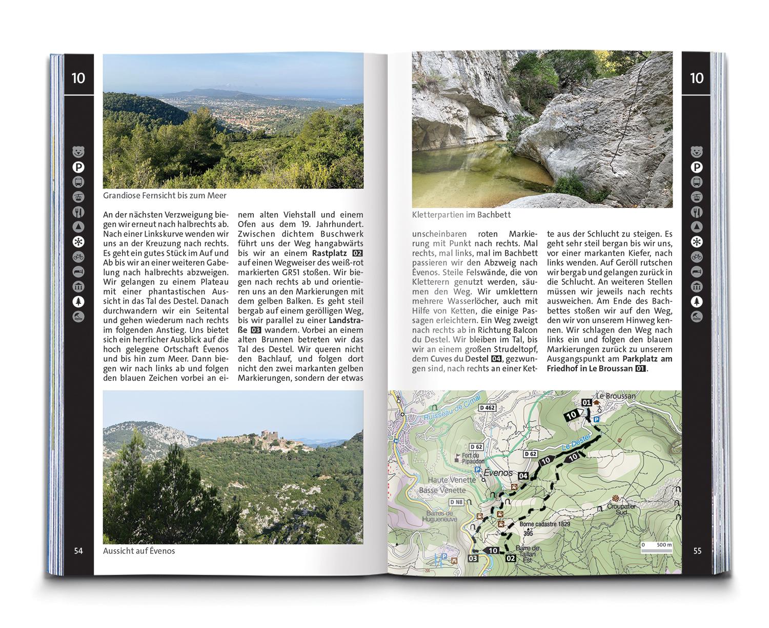 Beispielinhalt (Bild) KOMPASS Wanderführer Côte d'Azur, Die schönsten Küsten- und Bergwanderungen, 50 Touren mit Extra-Tourenkarte