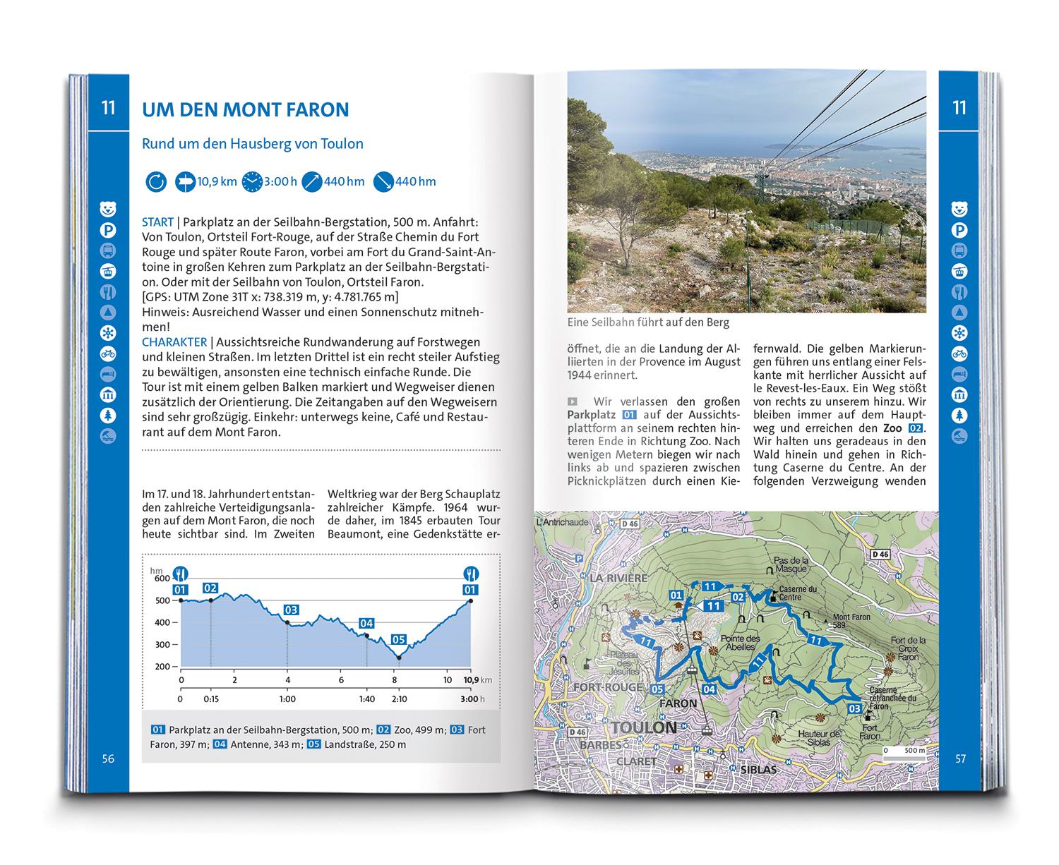 Beispielinhalt (Bild) KOMPASS Wanderführer Côte d'Azur, Die schönsten Küsten- und Bergwanderungen, 50 Touren mit Extra-Tourenkarte