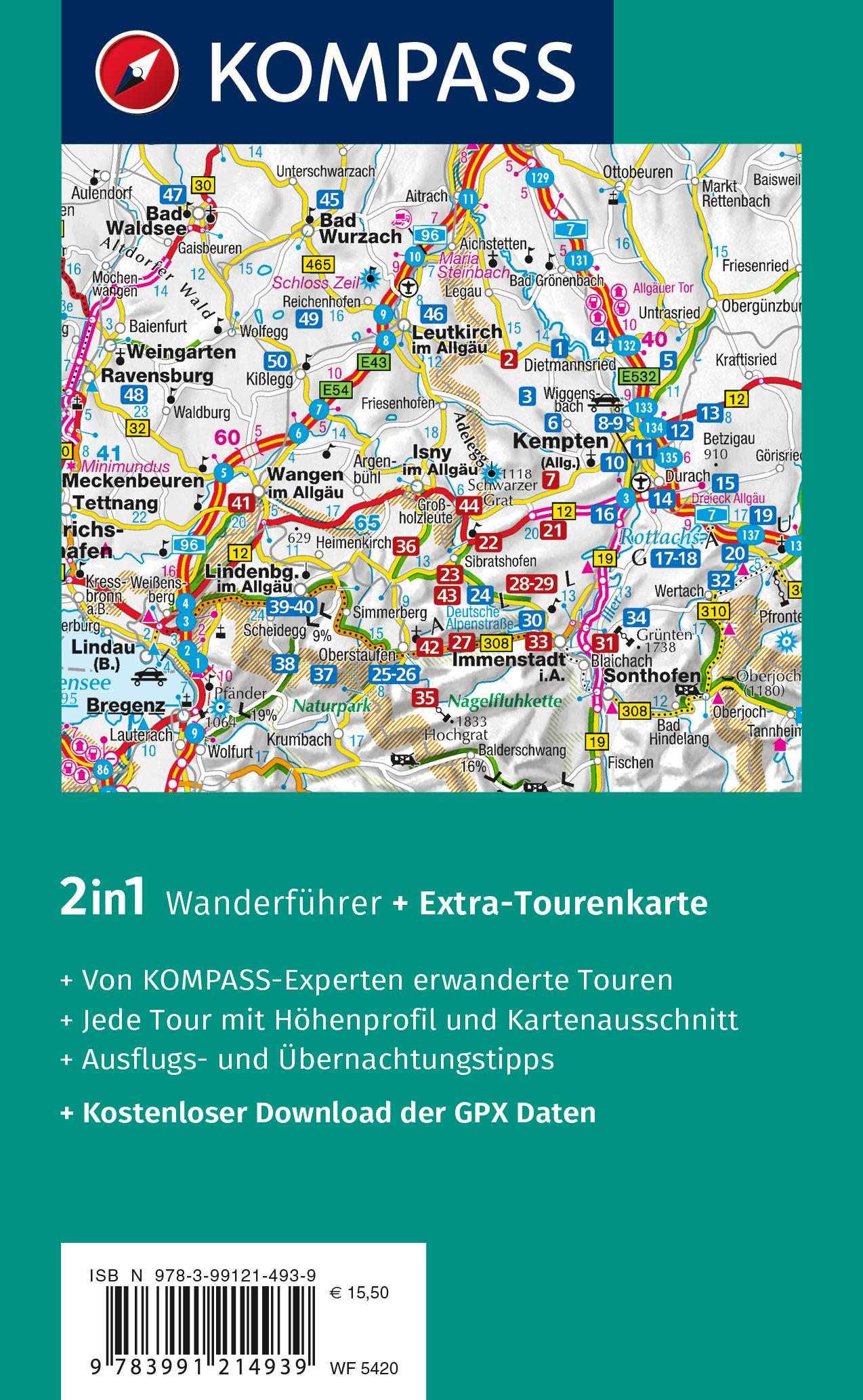 Rückseitencover KOMPASS Wanderführer Oberallgäu, 50 Touren zwischen Bodensee, Kempten und Pfronten, mit Extra-Tourenkarte