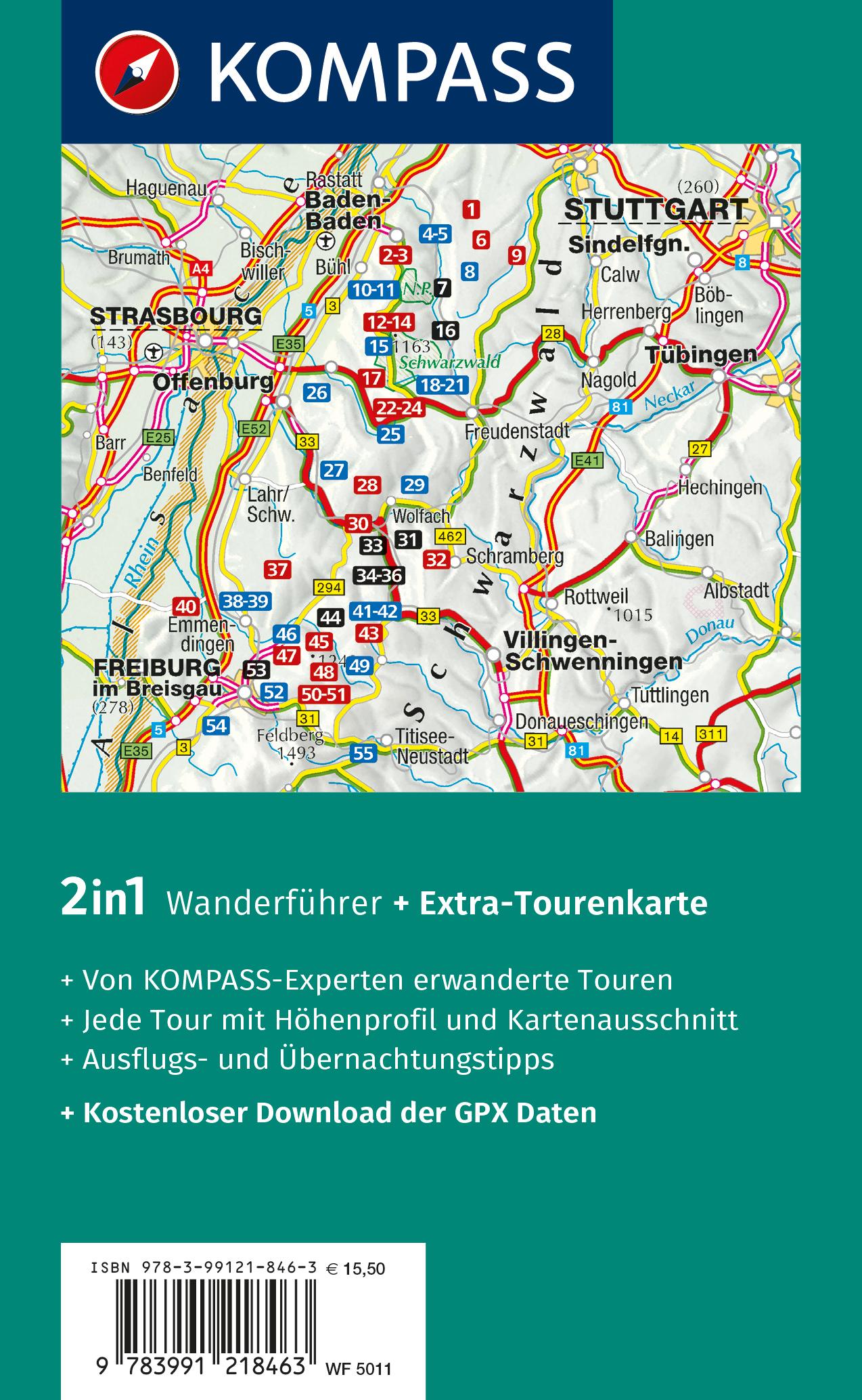 Rückseitencover KOMPASS Wanderführer Schwarzwald Mitte-Nord, 50 Touren mit Extra-Tourenkarte