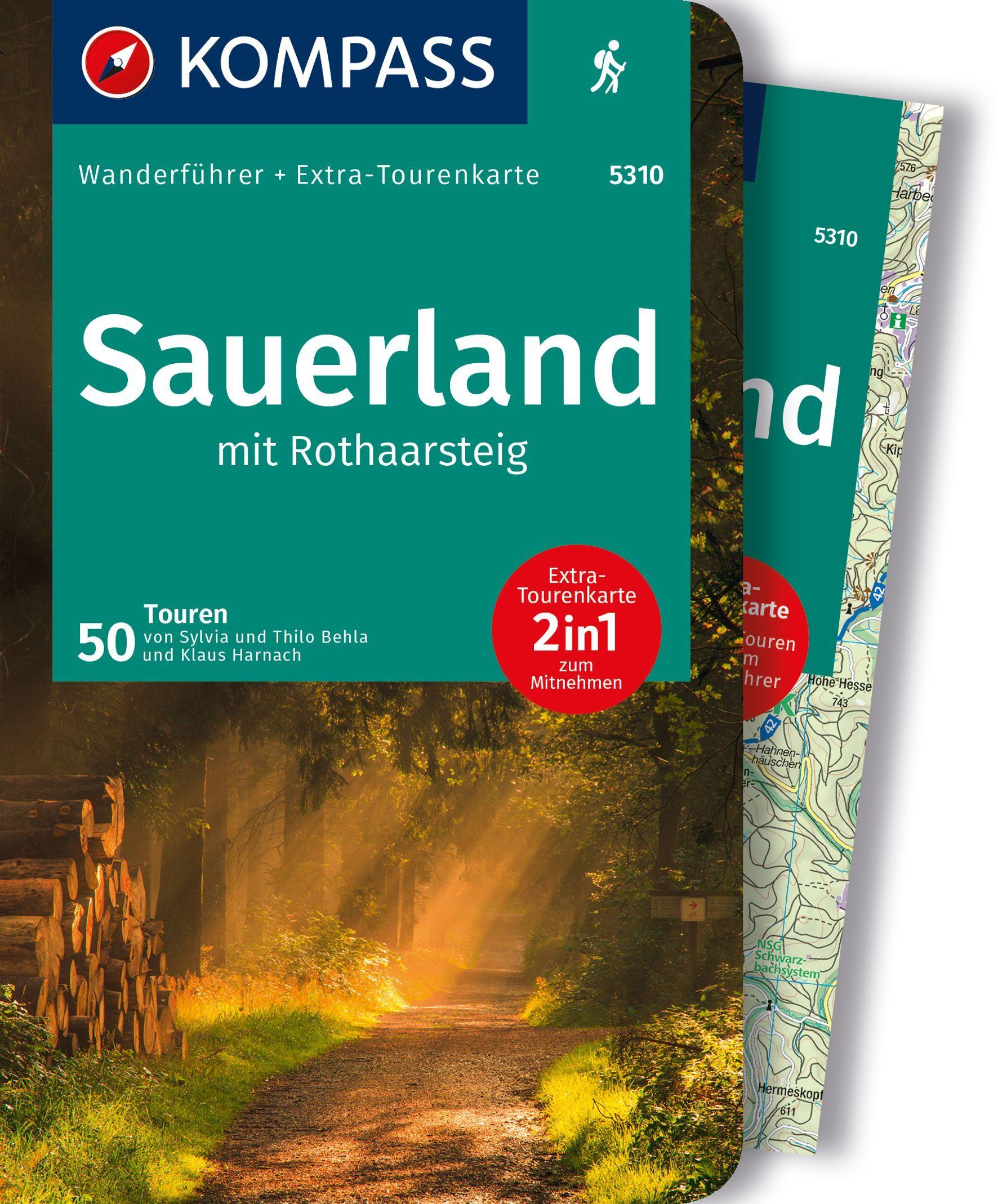 Vorderes Coverbild KOMPASS Wanderführer Sauerland mit Rothaarsteig, 50 Touren mit Extra-Tourenkarte