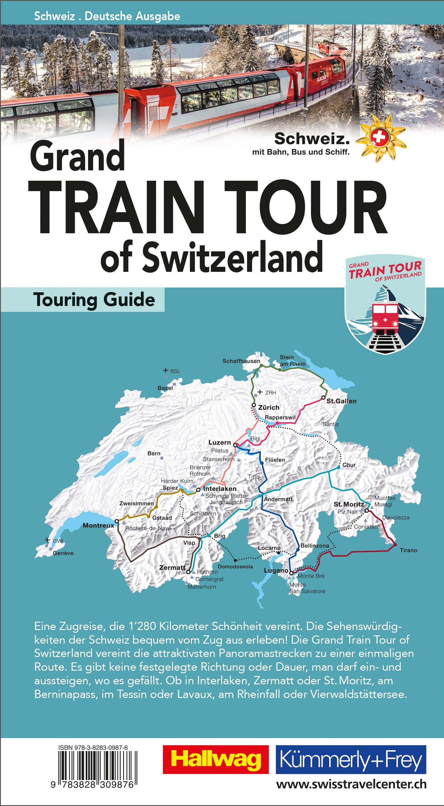 Rückseitencover Hallwag Reiseführer Grand Train Tour of Switzerland, deutsche Ausgabe