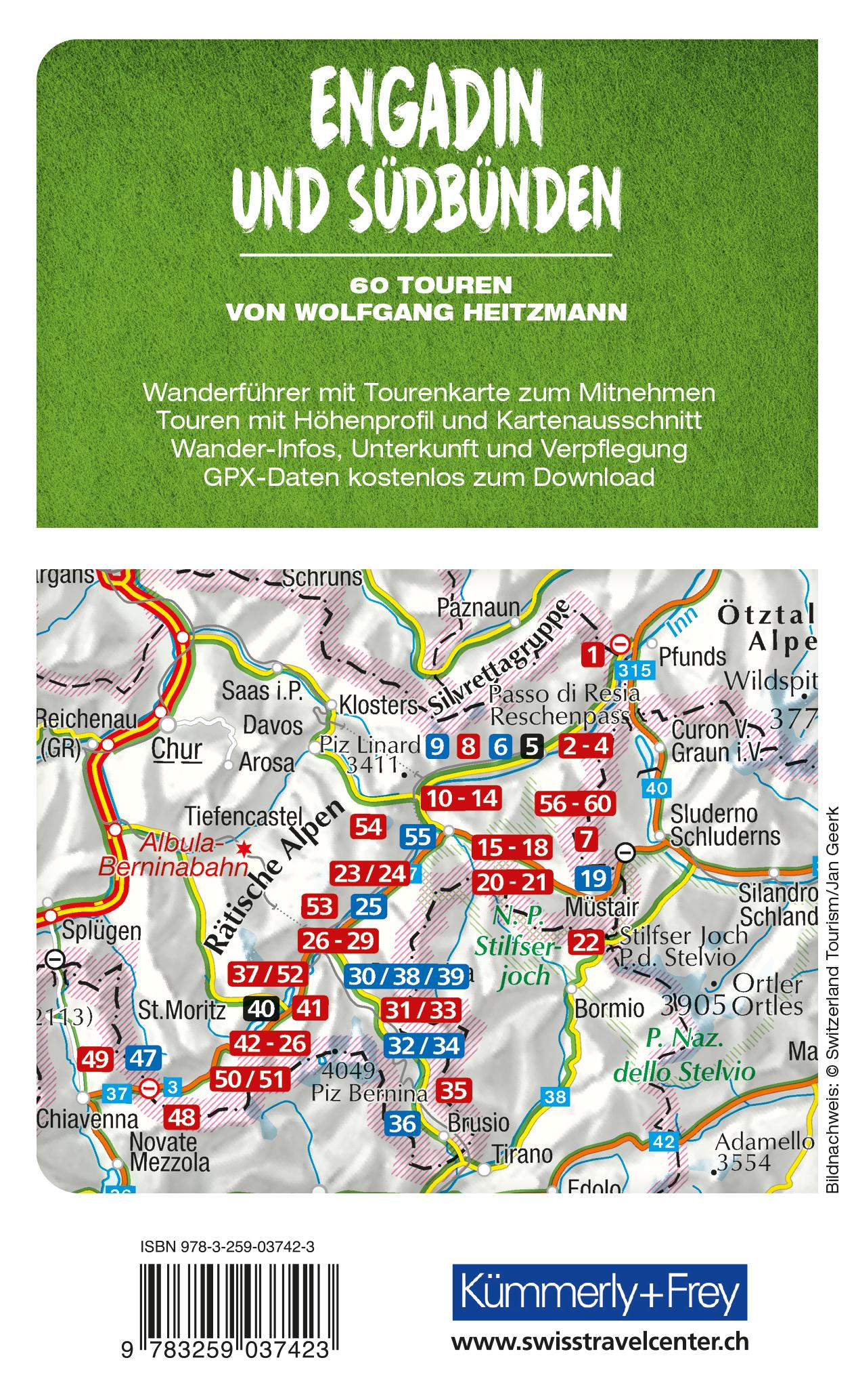 Rückseitencover Kümmerly+Frey Wanderführer Engadin und Südbünden